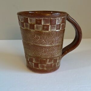 NEW Handmade Pottery Mug with Inlaid Design on Terra Cotta